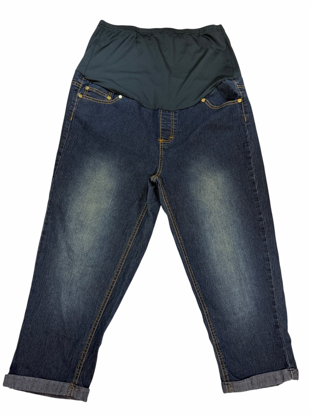 Maternity Dark Blue Capri Length Jeans with Stretch Panel